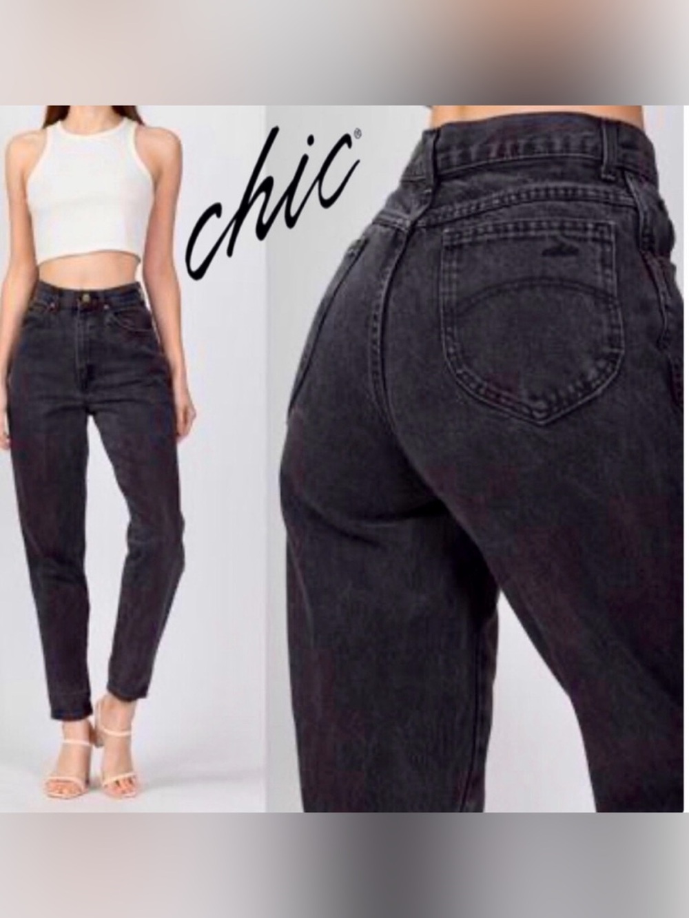 🖤 Vintage Y2K Chic high Waisted Black Washed Denim Jeans Retro 80s